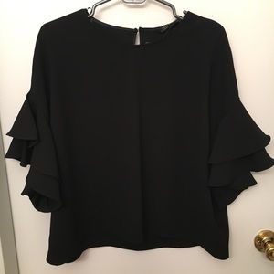 Zara XL black ruffle statement sleeve top